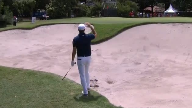 Spieth throws his hands up in dismay. Image: Channel 7
