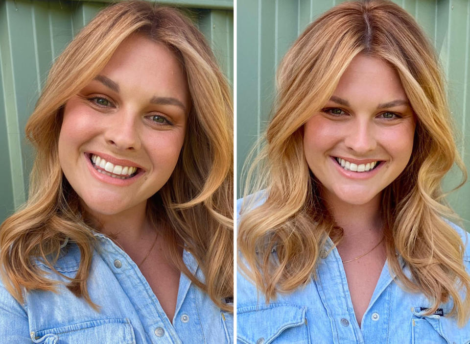 Two photos of Sophie Dillman with new copper coloured hair