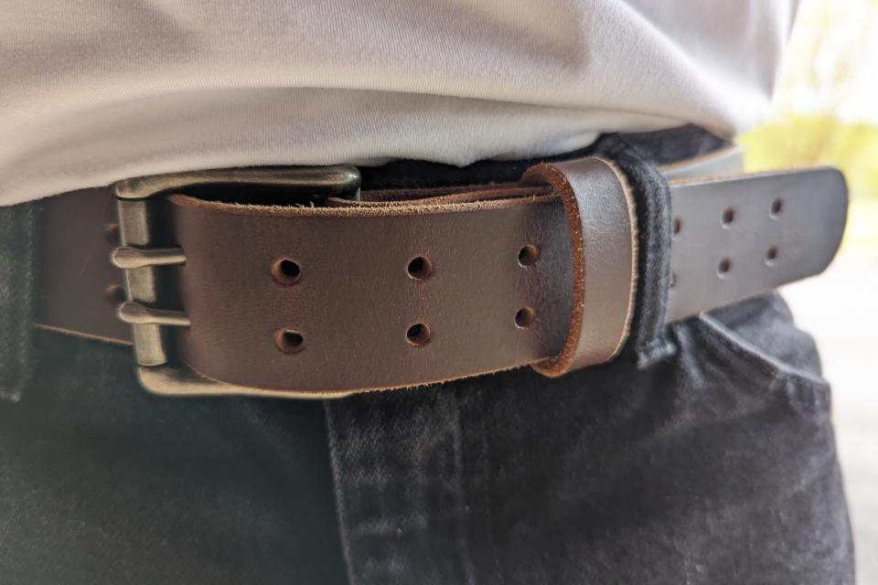 Detail shot of the Nohma leather men's belt