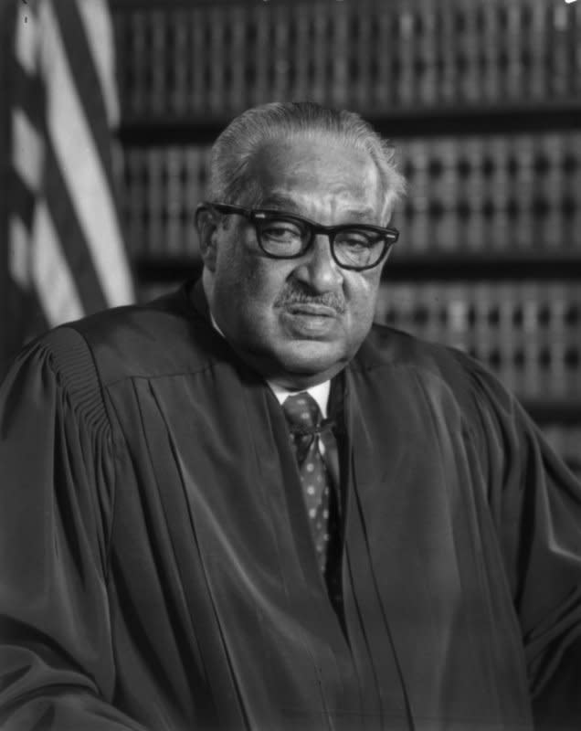 Official portrait of Supreme Court Justice Thurgood Marshall taken in 1976. Marshall, the first African-American to sit on the Supreme Court, announced his resignation on this day in 1991. File Photo courtesy Library of Congress