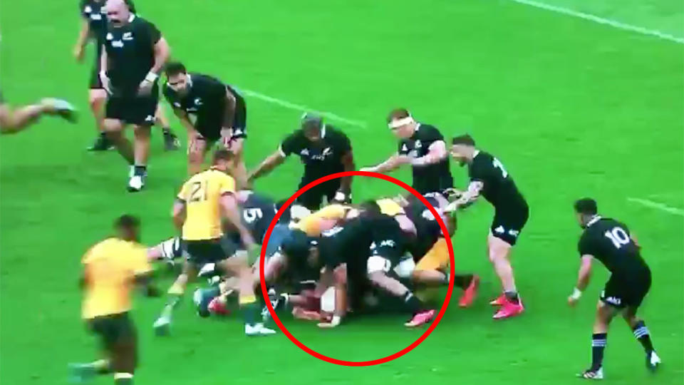 Seen here, the Ardie Savea incident that viewers thought should have resulted in a Wallabies penalty.