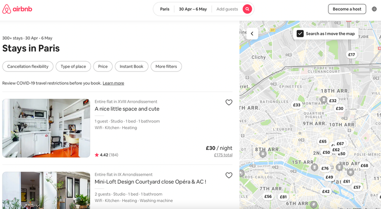 Airbnb page for Paris