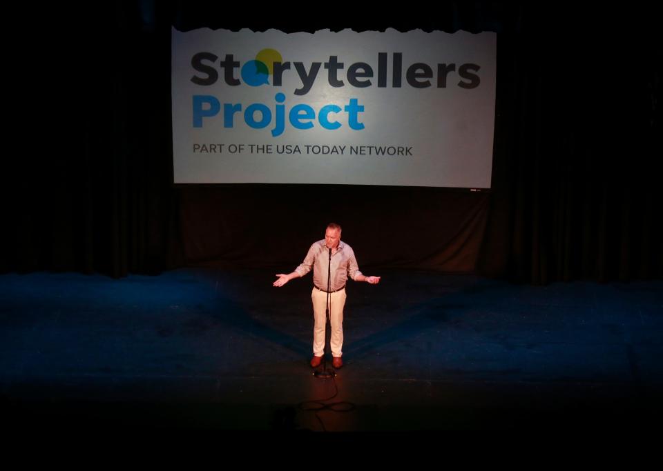 Robert Warren shares his story about a childhood vacation during the Des Moines Register's Storytellers Project at Hoyt Sherman Place on Tuesday, June 14, 2022.