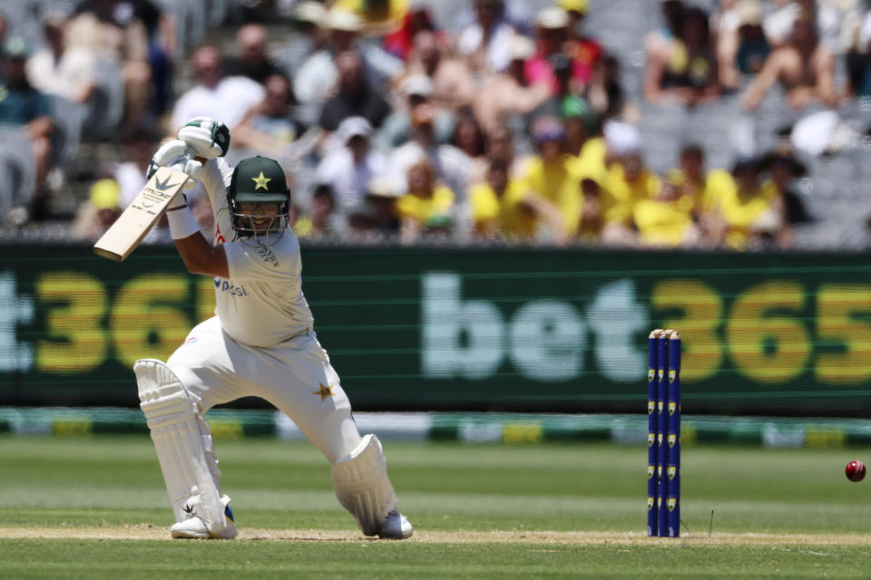 Pakistan's Imam-ul-Haq bats against Australia during the second day of their cricket test match in Melbourne, Wednesday, Dec. 27, 2023. (AP Photo/Asanka Brendon Ratnayake)