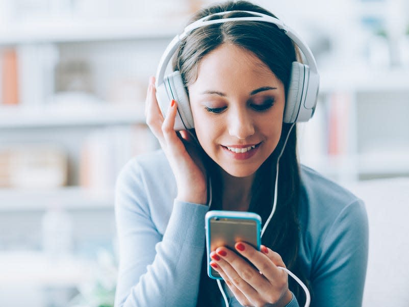 girl wearing headphones