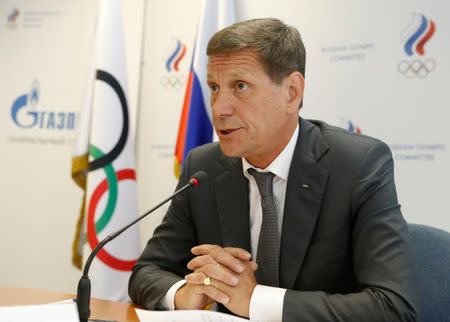 Russian Olympic Committee head Alexander Zhukov chairs a meeting with members of executive board of the Russian Olympic Committee to announce names of sportspeople selected to go to the 2016 Rio Games, in Moscow, Russia, July 20, 2016. REUTERS/Sergei Karpukhin