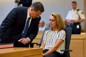 Attorney Joseph Cataldo, left, with Michelle Carter during her June 2017 trial.