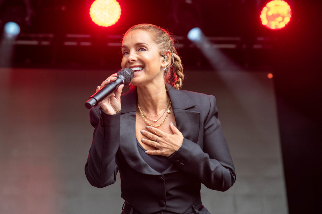 Louise Redknapp performs on stage at The Flackstock Festival in July 2022.