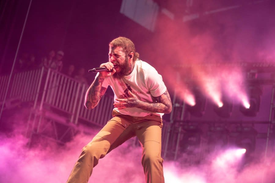 Post Malone performs his headlining set on the JaM Cellars Stage at BottleRock Napa Valley on Friday, May 26, 2023. (Dana Jacobs/San Francisco Chronicle via AP)