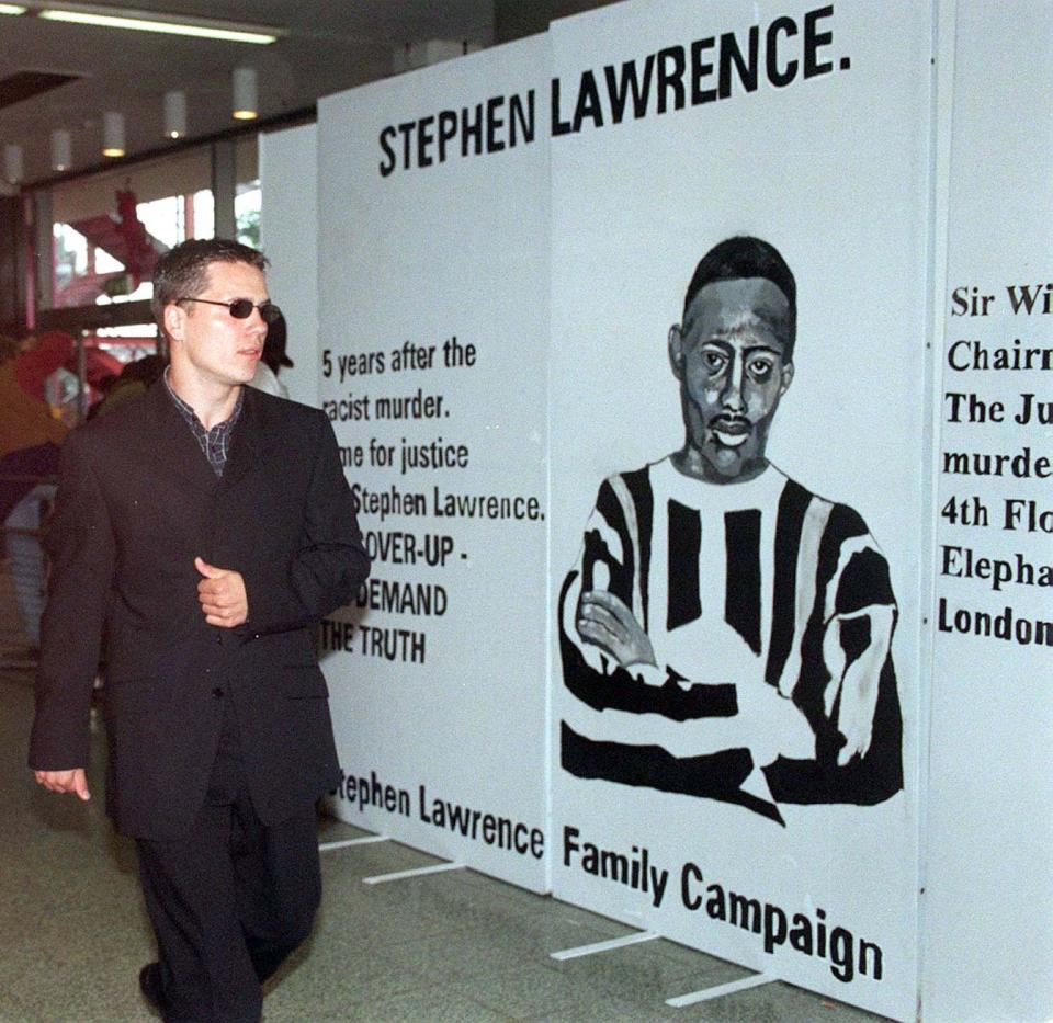 Acourt on his way into the public inquiry into Stephen Lawrence’s death in June 1998 (PA)