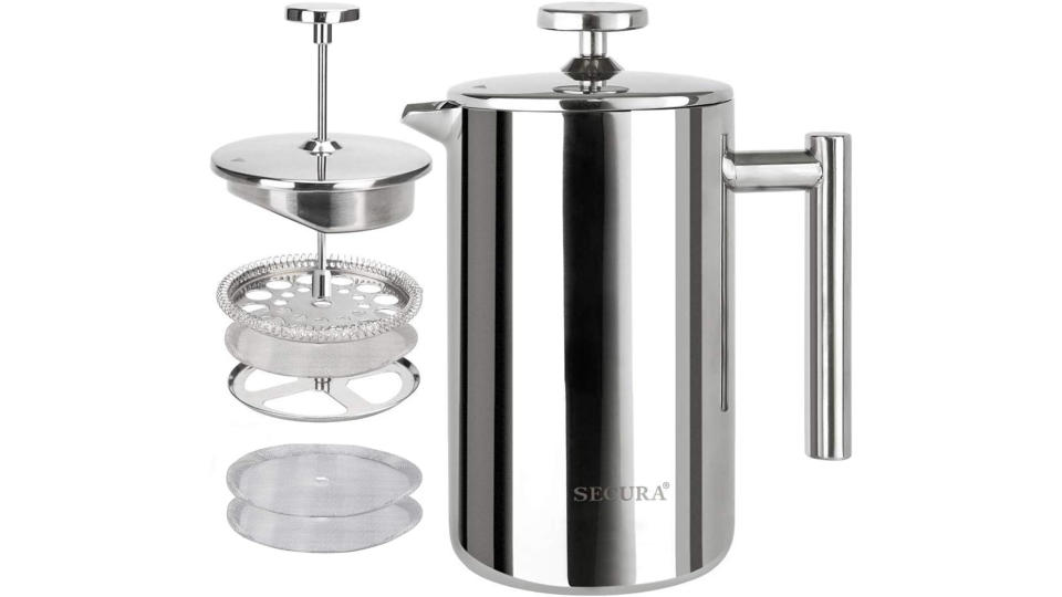 Secura French Press Coffee Maker, 304 Grade Stainless Steel Insulated Coffee Press with 2 Extra Screens, 17oz (0.5 Litre), Silver. (Photo: Amazon SG)