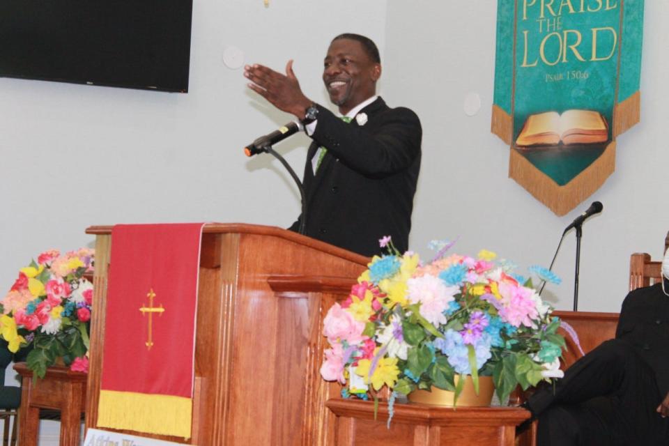 Darry Lloyd, chief deputy investigator and spokesman for the Eighth Judicial Circuit's State Attorney's Office, speaks during the Blessing of the Badges service held Sunday at DaySpring Baptist Church.