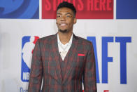 Brandon Miller arrives before the NBA basketball draft at Barclays Center, Thursday, June 22, 2023, in New York. (AP Photo/John Minchillo)