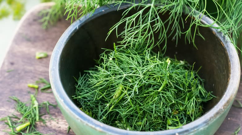 Bowl of chopped dill
