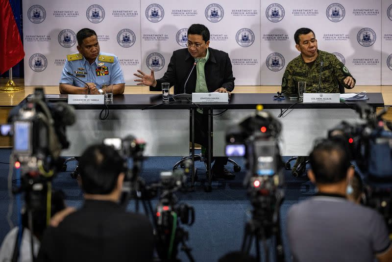 Philippines' foreign ministry holds a joint news conference on water cannon incident in the South China Sea