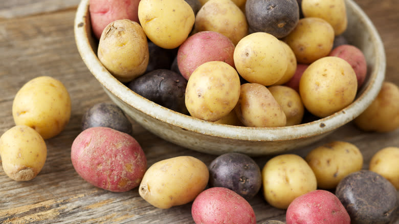 Various types of potatoes in bowl