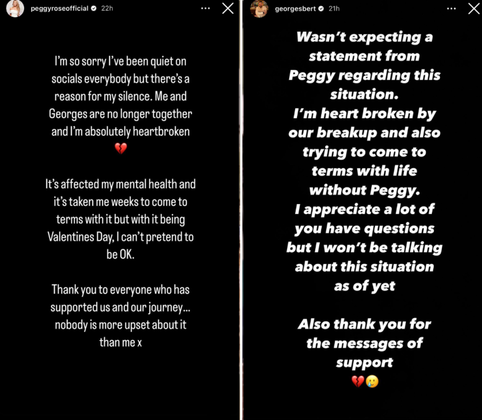 Peggy opened up to her followers on Valentines Day (Peggy Rose & Georges Bert IG)