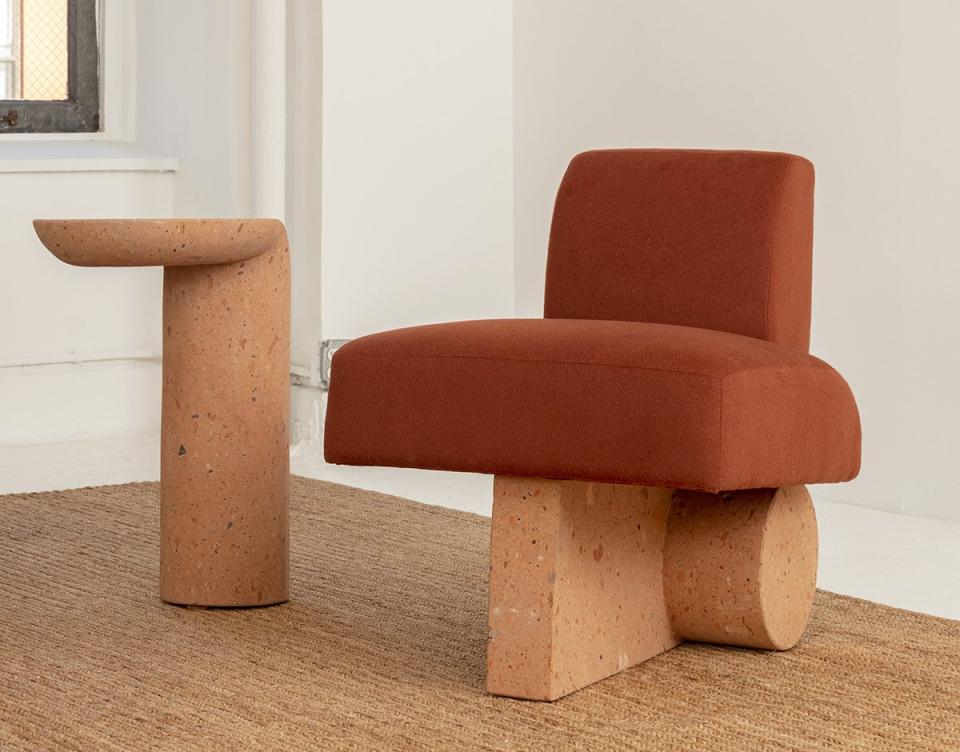 The sculptural chair and side table featured in Ian Felton's debut 