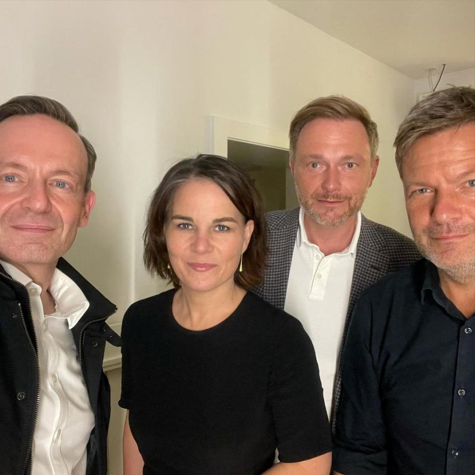 Volker Wissing (FDP), Annalena Baerbock (Grüne), Christian Lindner (FDP) und Robert Habeck (Grüne)