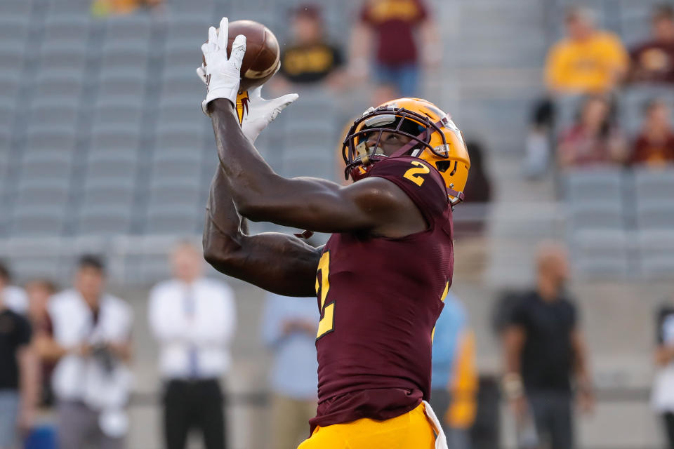 Arizona State WR Brandon Aiyuk would add a dose of speed to an Eagles offense that needs some. (Photo by Kevin Abele/Icon Sportswire via Getty Images)