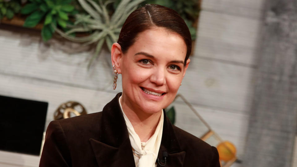 Katie Holmes has spoken about becoming an unintentional style icon, pictured here in New York in February 2020. (Getty Images)