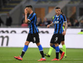 Soccer Football - Serie A - Inter Milan v Empoli - San Siro, Milan, Italy - May 26, 2019 Inter Milan's Matias Vecino reacts as Mauro Icardi looks on REUTERS/Alberto Lingria