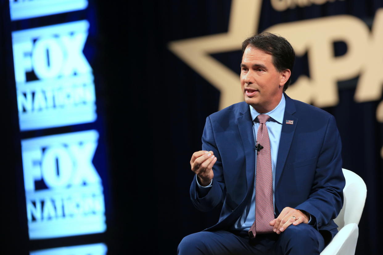 Scott Walker, former governor of Wisconsin and current president of the Young America's Foundation speaks during the Conservative Political Action Conference (CPAC) in Dallas, Texas. July 10, 2021. (Dylan Hollingsworth/Bloomberg)