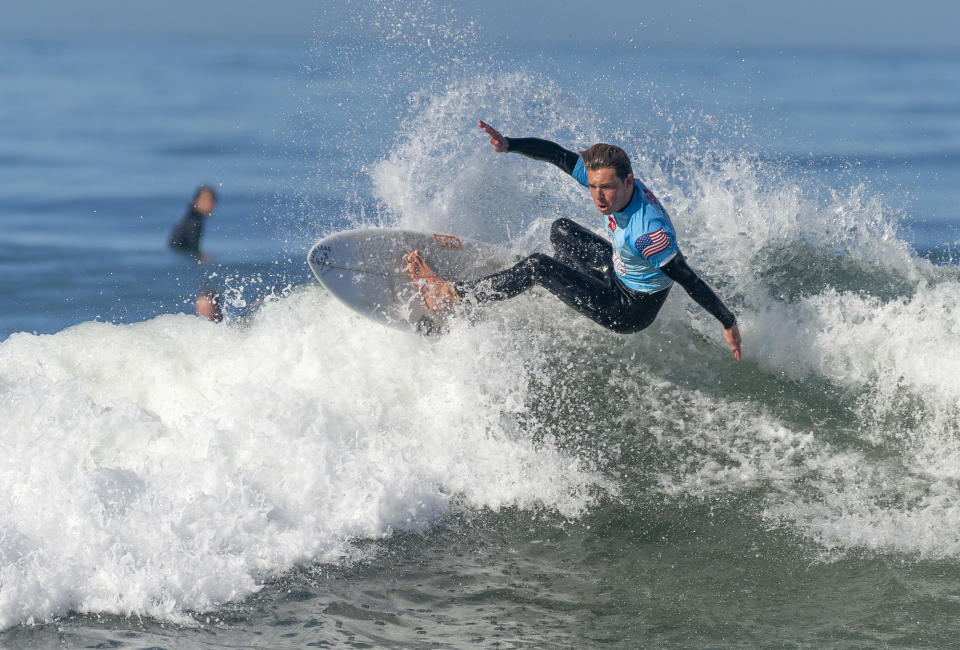 SAN CLEMENTE, CA - APRIL 30: Ben Brantell of San Clemente surfs during a practice session with the USA Surfing junior team at T-Street beach in San Clemente, CA on Friday, April 30, 2021. The surfers were preparing for a USA Surfing Prime event on Saturday and Sunday. (Photo by Paul Bersebach/MediaNews Group/Orange County Register via Getty Images)