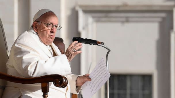 PHOTO: Pope Francis speaks during a general audience at St Peter's Square, Vatican City, March, 29, 2023. (Vatican Media via Reuters)