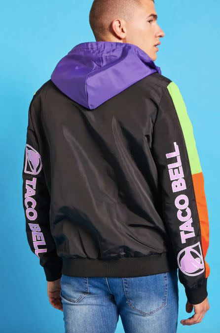 Taco Bell anorak jacket, <a href="https://www.forever21.com/us/shop/Catalog/Product/f21/promo-taco-bell-collection/2000216217" target="_blank">$29.90 at Forever 21</a> (Photo: forever21.com)
