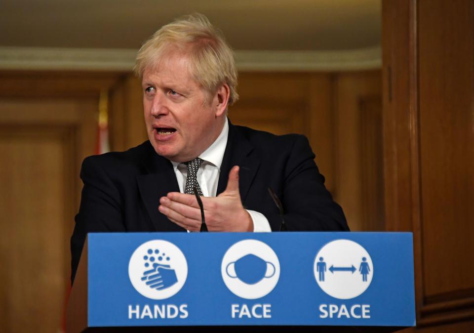 Britain's prime minister Boris Johnson speaks during a press conference at 10 Downing Street in London on 31 October. Photo: Alberto Pezzali/AFP