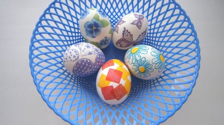 decoupage Easter eggs in basket