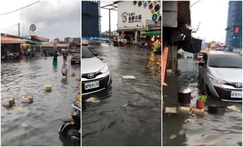 有網友拍到花蓮重慶市場淹水景象。（圖／翻攝自「花蓮同鄉會」臉書）