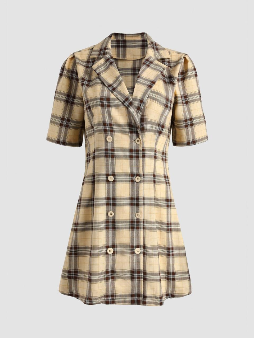 fall-dresses-Cider Plaid Collar Blazer Dress