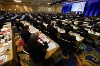 The United States Conference of Catholic Bishops holds its Fall General Assembly meeting, Tuesday, Nov. 16, 2021, in Baltimore.(AP Photo/Julio Cortez)