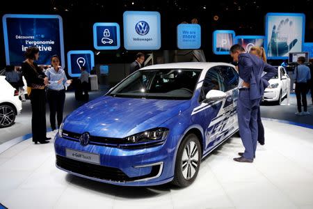 The Volkswagen e-Golf Touch car is displayed on media day at the Paris auto show in the French capital. September 29, 2016. REUTERS/Benoit Tessier/Files