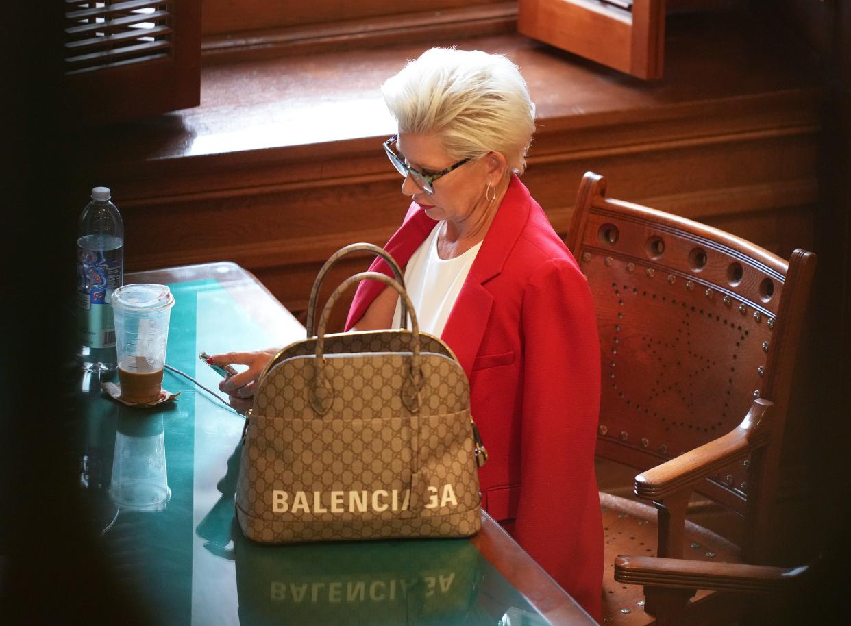 Laura Olson, the alleged mistress of Attorney General Ken Paxton, waits to testify at the impeachment trial of Paxton at the Capitol on Wednesday September 13, 2023.