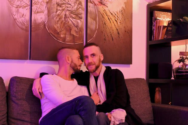 The author (right) with his boyfriend, Vincent, in their studio apartment in Paris (April 2020).