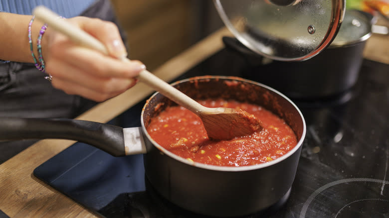 red sauce on stovetop