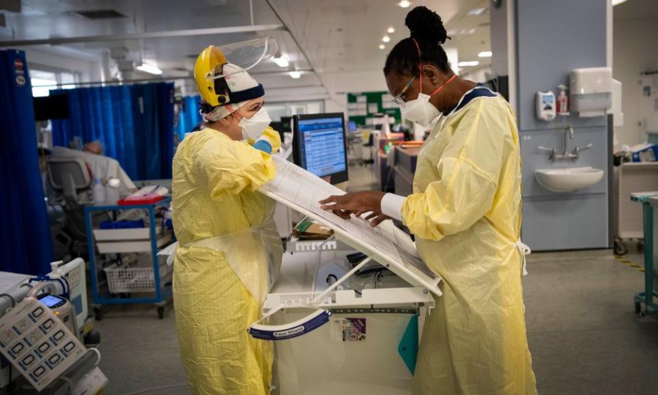 Nurses at work in St George’s hospital in Tooting, London.