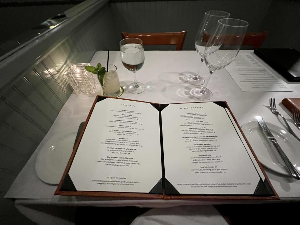 Lahaina Grill menu on table