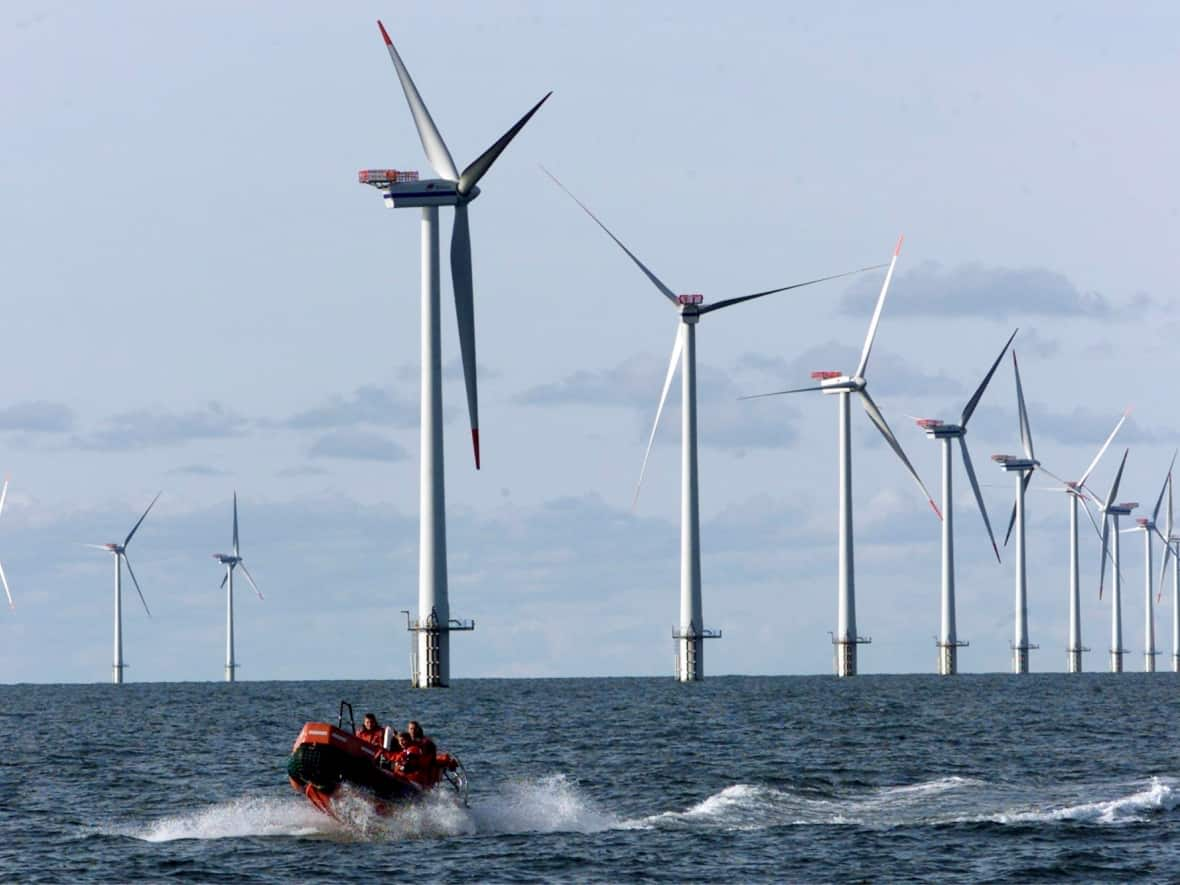 This undated file photo shows offshore wind turbines near Quebec's Gaspé Peninsula.   (The Associated Press - image credit)