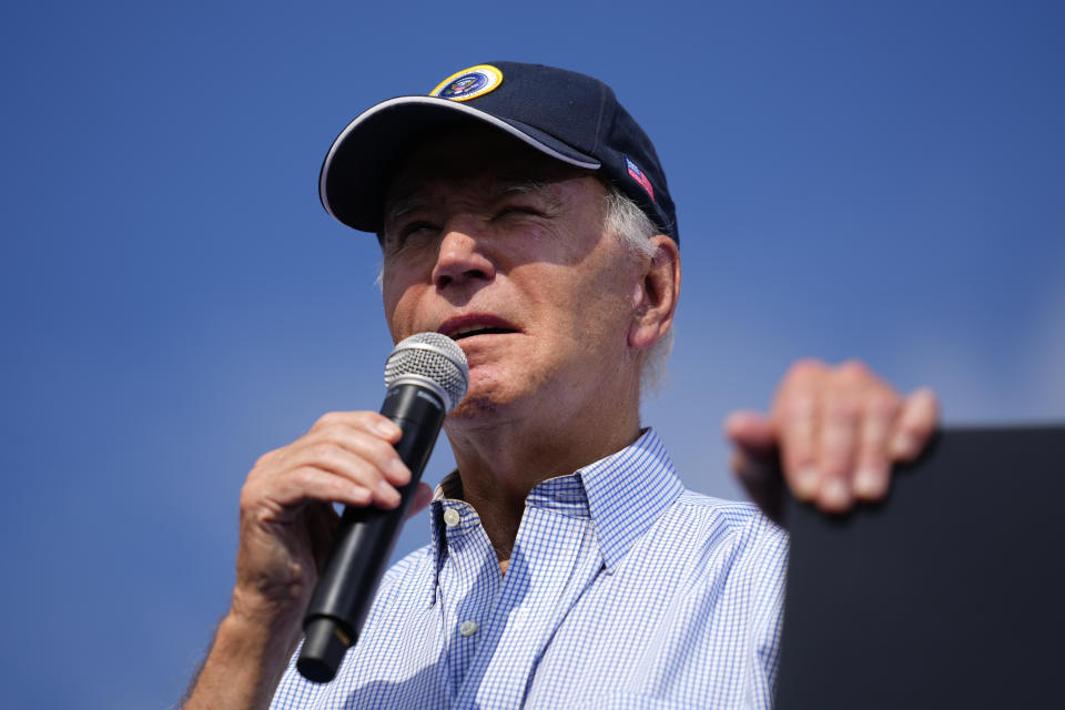 FILE - President Joe Biden speaks during a Labor Day event at the Sheet Metal Workers Local 19, in Philadelphia, Monday, Sept. 4, 2023. (AP Photo/Matt Rourke, File)