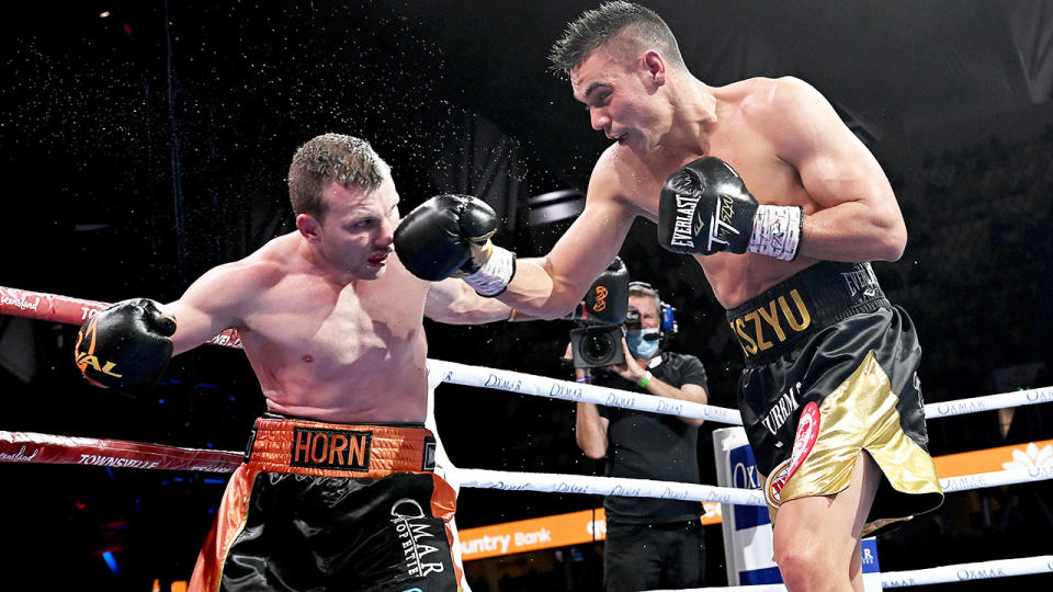 Tim Tszyu, pictured here landing a punch on Jeff Horn during their fight in Townsville.