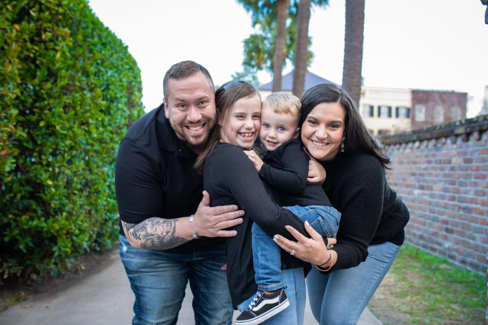 Jessie Jennings of Columbus, Ohio, looks back on her addiction and the toll it took on her family with a sense of guilt. Here she is pictured with her husband, John, stepdaughter Ava, 9, and son Austin, 3.