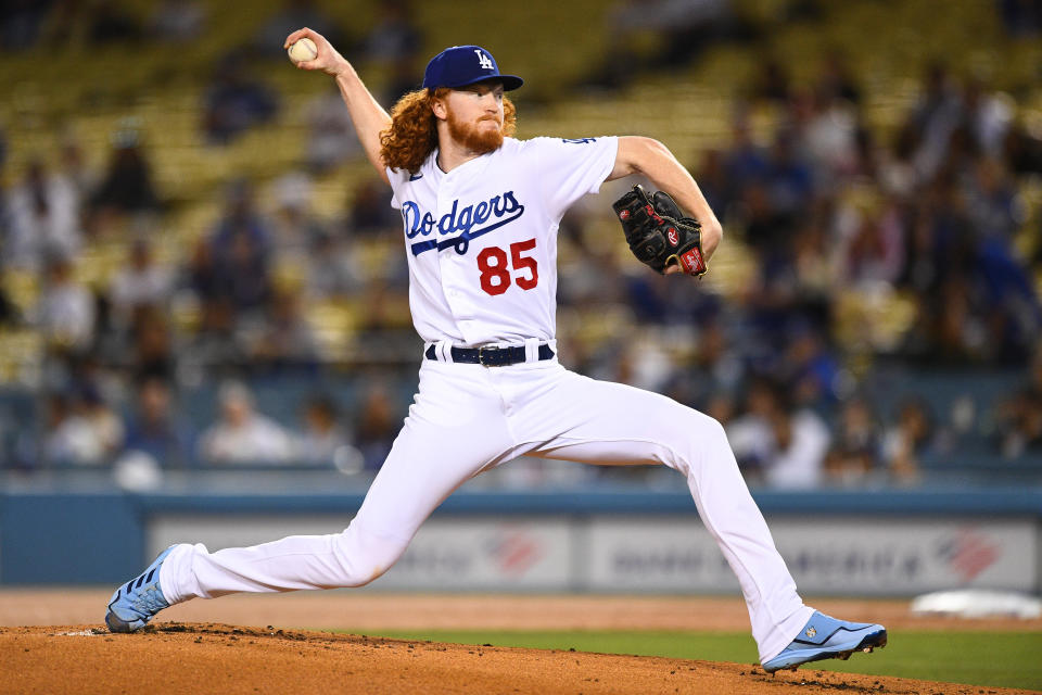 Dodgers starter Dustin May could take a step up in his first full season back from Tommy John surgery. (Photo by Brian Rothmuller/Icon Sportswire via Getty Images)