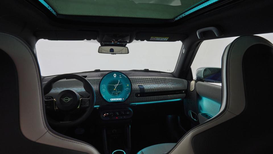 2025 mini cooper electric lineup in ocean blue with white interior