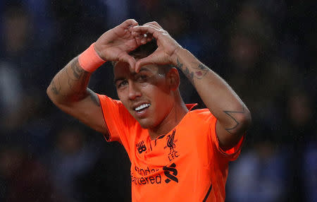 Soccer Football - Champions League Round of 16 First Leg - FC Porto vs Liverpool - Estadio do Dragao, Porto, Portugal - February 14, 2018 Liverpool's Roberto Firmino celebrates scoring their fourth goal Action Images via Reuters/Matthew Childs