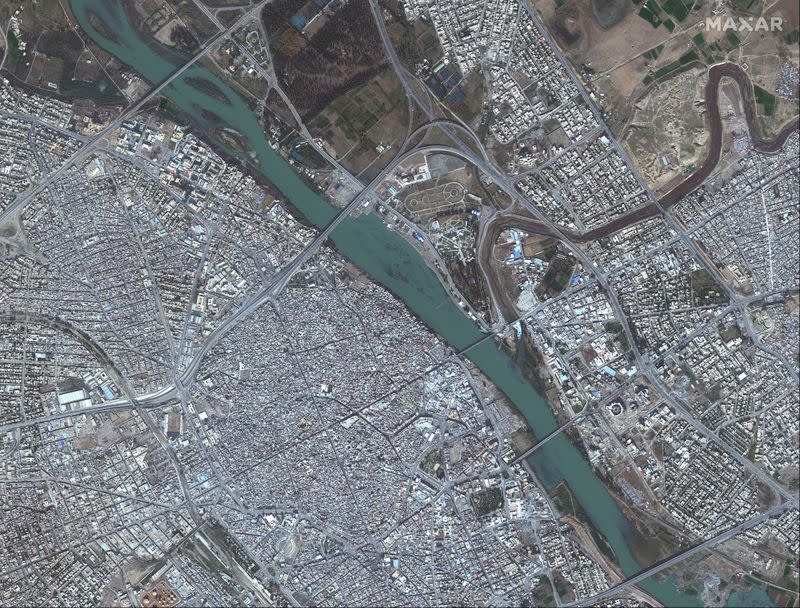 A November 13, 2015 satellite view of the old city and east Mosul, Iraq