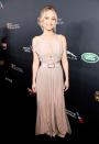 <p>Jen stuns in a pale pink grecian-style dress at the 2016 AMD British Academy Britannia Awards presented by Jaguar Land Rover and American Airlines in LA.</p>